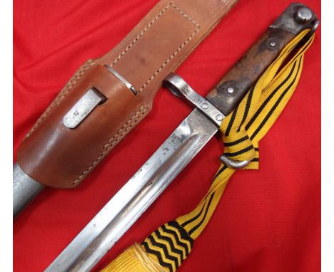 WW1 era 1895 Pattern Austro-Hungarian Mauser bayonet, scabbard, frog &amp; knot. Polished metalwork, with light pitting to po