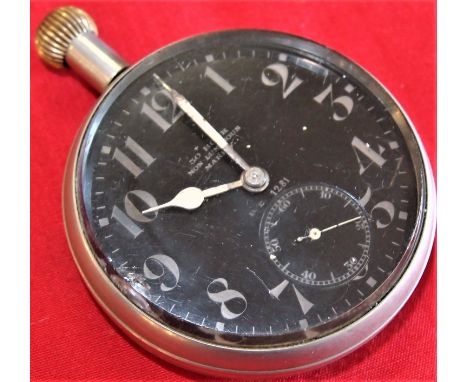 Circa WW1 era Aviators pocket watch. Black enamel face, with luminous hands etc. Arrow &amp; A stamped to reverse. Non-workin