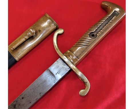 Etched Model 1871 German Mauser presentation bayonet &amp; scabbard by Wellhausen of Hannover. All brass eagle head pommel, l