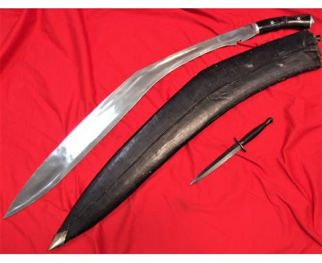 C.1950’s Nepalese Ceremonial ‘Sacrifice’ Kukri. Large type Kukri, with bone &amp; pewter adorned grip, with 90cm long spotles