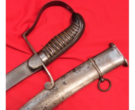 1796 Pattern British Army Light Cavalry Officer’s sword &amp; scabbard. Metal stirrup hilt, with plain backstrap and wooden g