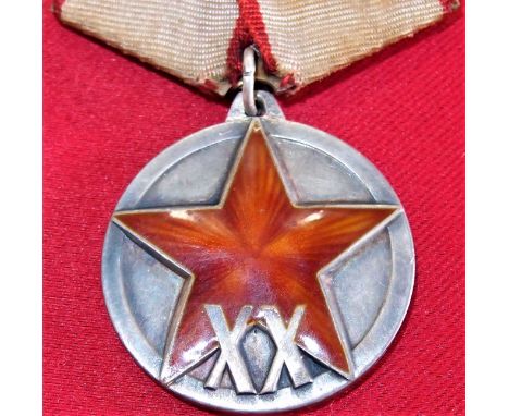 Soviet Union Russia Jubilee Medal 20 Years of the Workers' and Peasants' Red Army with award booklet. Spotless enamel to star