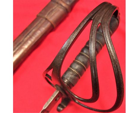 C.1850’s British Army 1822 pattern Infantry Officer’s sword &amp; scabbard by W. Buckmaster &amp; Co.Steel 3 branched guard, 