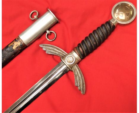 WW2 Nazi German Luftwaffe Officer’s sword &amp; scabbard, 7th Flak Regiment marked by F A Helbig Steinbach. Rare 1st type swo