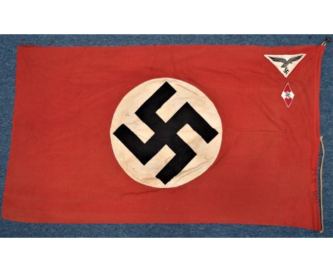 WW2 German ‘Flak Unit 981’ combat flag. NSDAP flag, printed cotton type, sewn white circle with swastika to both sides, bevo 
