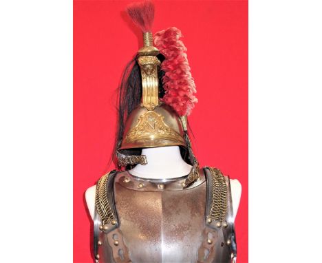 French 2nd Empire (1852 to 1870) Imperial Guards Cavalry Cuirass body armour &amp; Trooper’s helmet. 1855 pattern full steel 