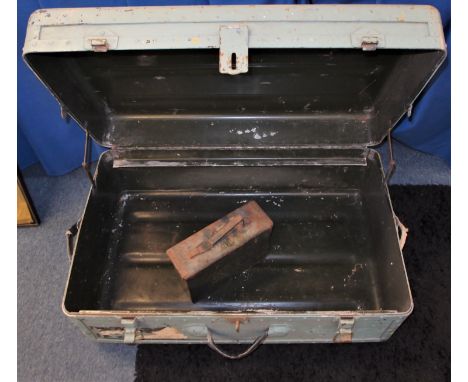 WW2 era Australian Army metal uniform trunk. Large trunk, painted light blue, measure 49cm x 33cm x 80cm. Comes with small ba