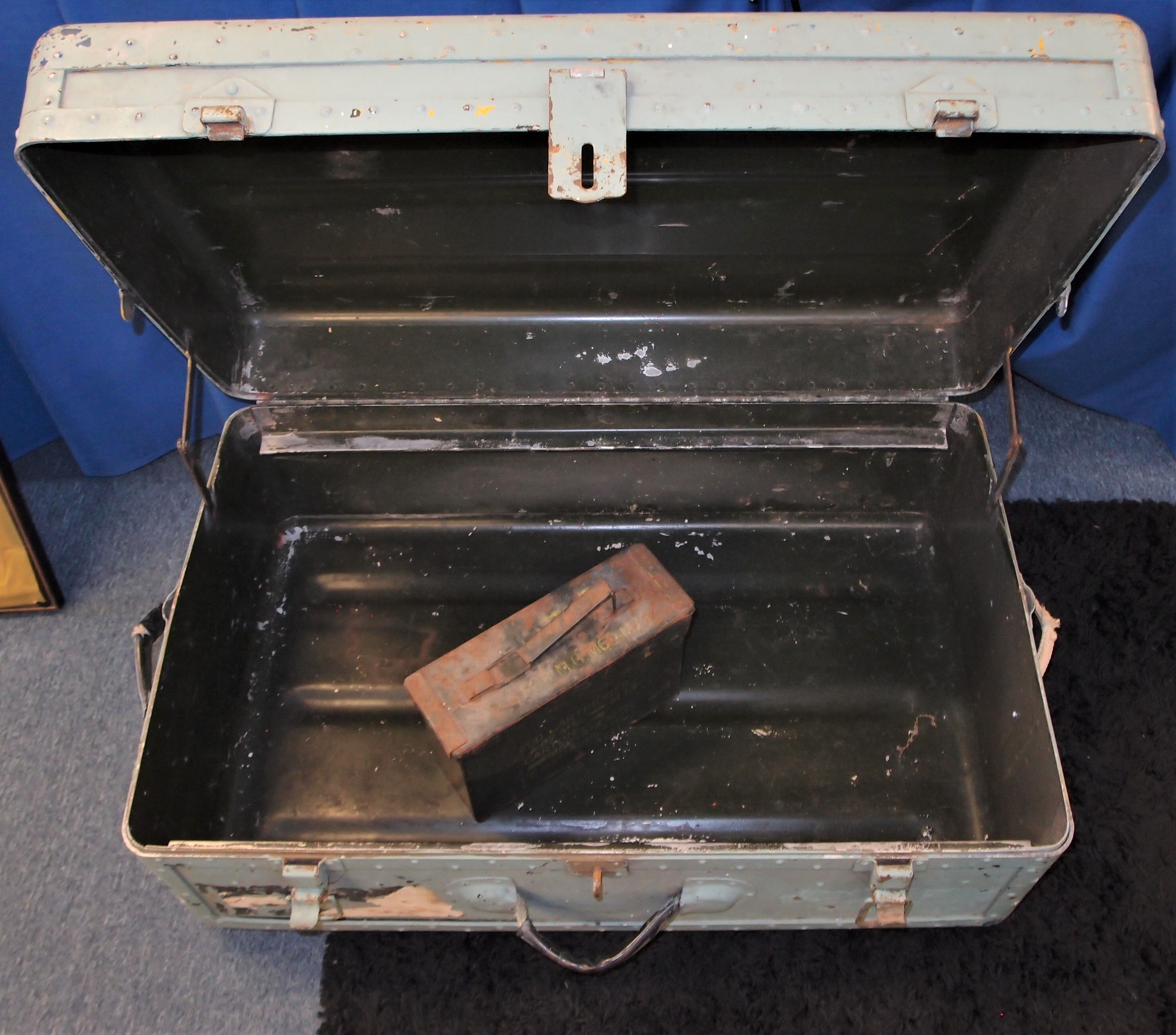 WW2 era Australian Army metal uniform trunk. Large trunk, painted light ...