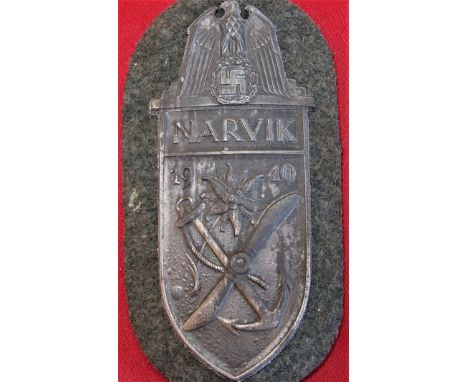 WW2 German Army/SS Narvik Campaign Shield for the invasion of Norway. Mid war zinc produced piece, good details overall with 