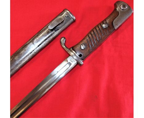 Pre WW1 era German Model 1898A Mauser Gewehr bayonet &amp; scabbard. Metal birds head pommel, with working release button, wi