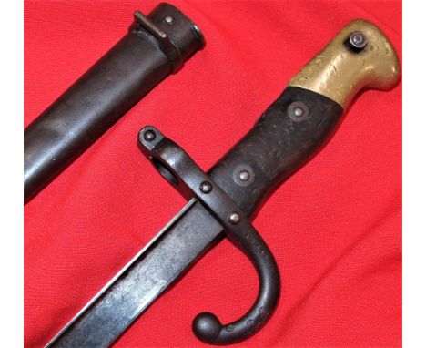 WW1 French Model 1874 Gras Sword Bayonet &amp; matching scabbard. Good used example, being matching numbered 31203 to quillon