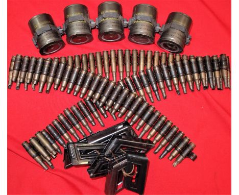 Belt of 5.62 &amp; 40mm spent ammunition. Belt of spent blank ammunition &amp; 5 x 40mm rounds on belt, with some rifle charg