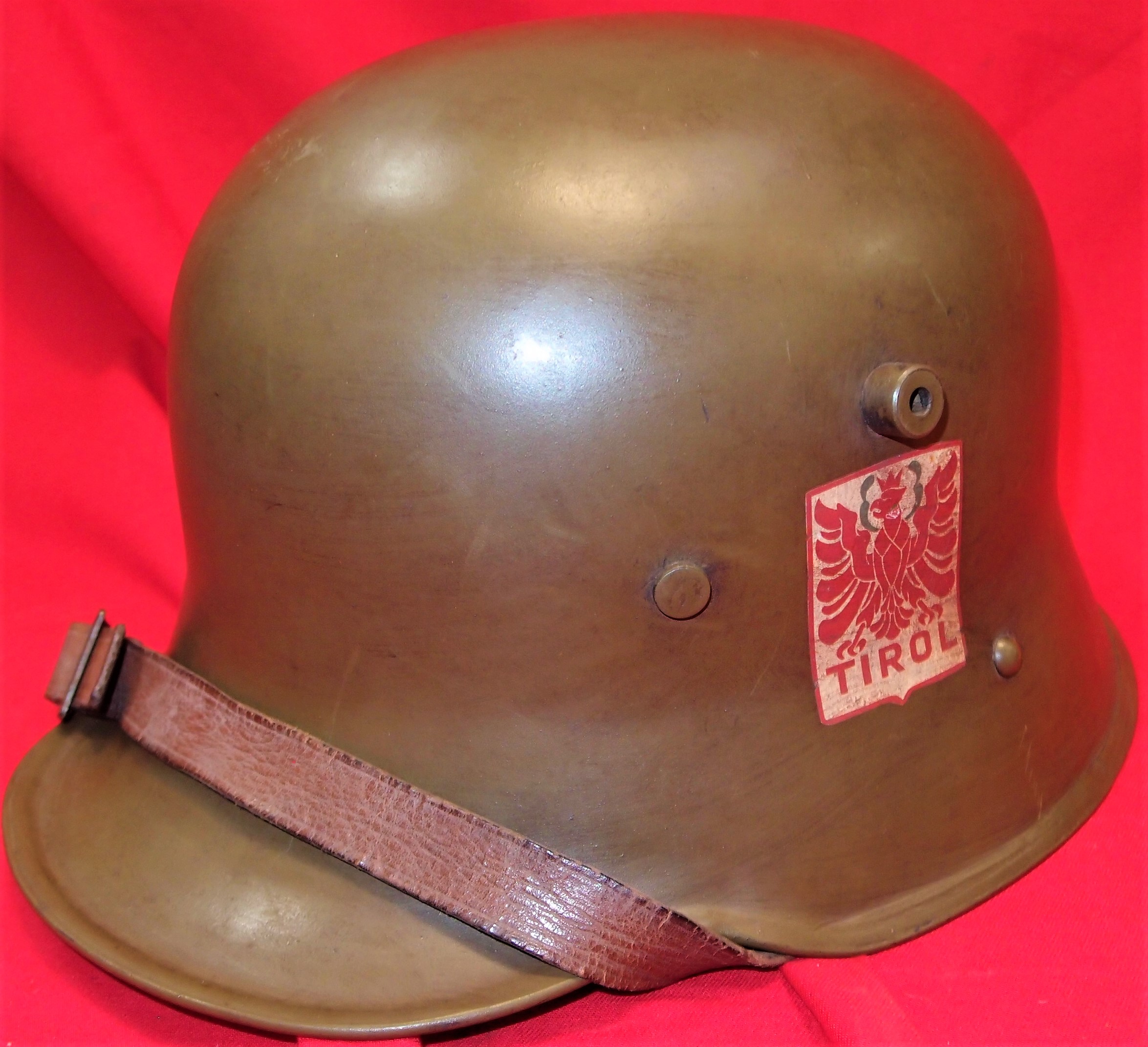 WW1 era M17 AustroHungarian Steel Helmet. Brown/green ‘grease’ painted