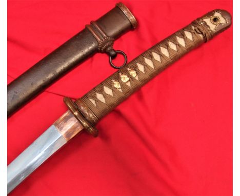 WW2 Japanese Army Officer’s Shin-Gunto sword &amp; scabbard. Fabric wound binding, with excellent ray skin grip base, triple 