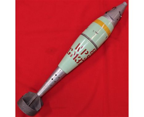 Vietnam War era Australian Army 81mm mortar shell. White phosphorous inert type, retaining safety pull rings and 1967 dated. 