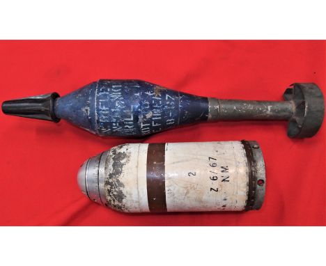 Vietnam War era practice projectiles &amp; shells (2). Include practice rifle grenade &amp; 84mm shell cone (hollow).