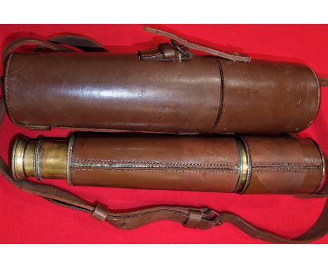 Leather covered brass telescope, with intact lenses, shutter eye cover, engraved TE.SCT.REGT. MK.IIs BC LTD &amp; CO. # 12444