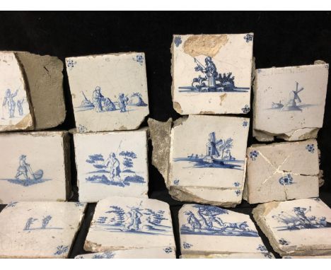 A Quantity of Dutch delftware tiles, various subjects (qty) 