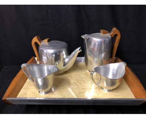 Picquot Ware - 1970's five piece Mid Century Design Tea and coffee set comprising, teapot, coffee pot, sugar bowl, milk jug a