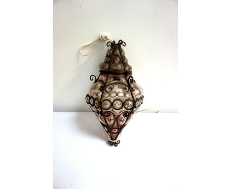 DECORATIVE SHAPED GLASS CEILING LIGHT
with decorative metal accenting framework and screw fitting top section, 38cm high 