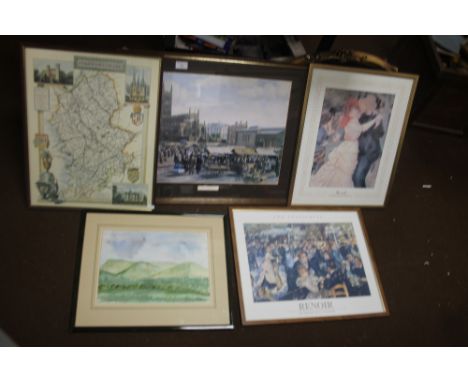 A QUANTITY OF ASSORTED PRINTS TOGETHER WITH A OVAL GILT MIRROR 
