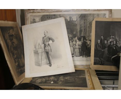 A COLLECTION OF FRAMED ENGRAVINGS TO INCLUDE 'COMING OF AGE IN THE OLDEN TIME', 'SUNDAY MORNING A COTTAGE FAMILY GOING TO CHU