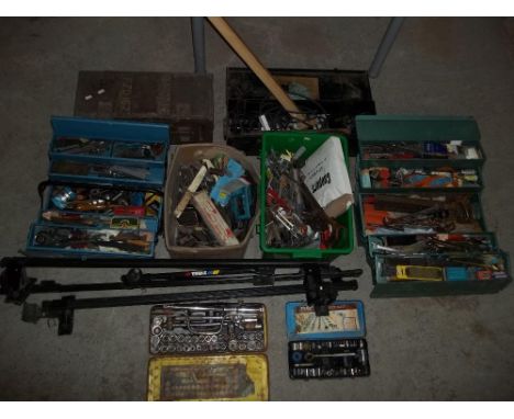 A QUANTITY OF TOOLS WITH TOOL BOXES