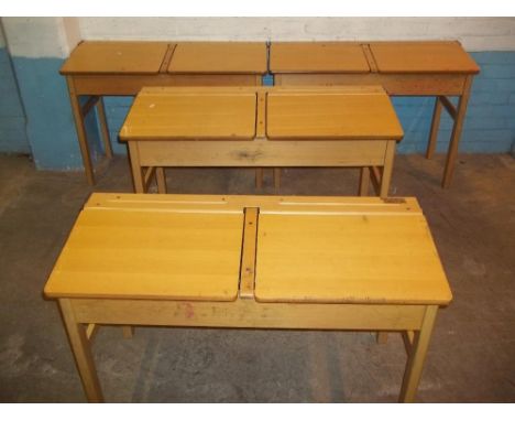 FOUR BEECH WOODEN VINTAGE SCHOOL DESKS