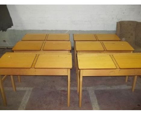 SIX BEECH VINTAGE DOUBLE SCHOOL DESKS