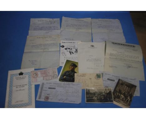 A BOX OF VINTAGE BOOKS TO INCLUDE STRAND MAGAZINE ETC A QUANTITY OF EPHEMERA TO INCLUDE RECEIPTS, POSTAL ORDER, POST CARDS ET
