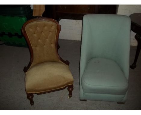 A ANTIQUE BEDROOM CHAIR AND A VINTAGE ROCKING CHAIR