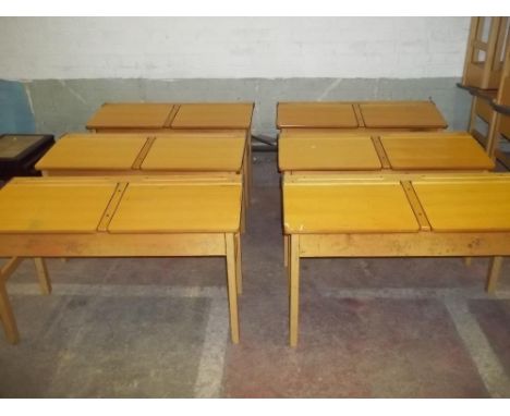 SIX BEECH WOODEN VINTAGE DOUBLE SCHOOL DESKS
