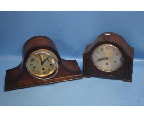 A NAPOLEON HAT MANTEL CLOCK TOGETHER WITH ANOTHER