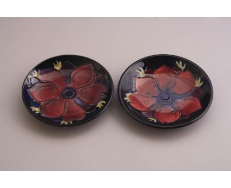 TWO MOORCROFT POTTERY TRINKET DISHES, Anemone pattern, impressed marks to base, diameters approximately 12cm (2)