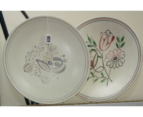 TWO 1950'S/60'S POOLE POTTERY BOWLS, diameters approximately 32cm x 33cm