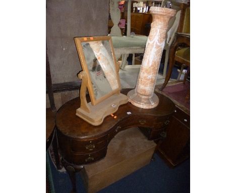 A PINE SWING MIRROR, ceramic jardiniere stand and a plywood chest (sd) (3)