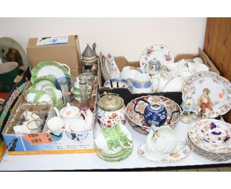 TWO BOXES AND LOOSE CERAMICS, GLASS, etc, to include Coalport, Wedgwood, Worcester, Capodimonte etc