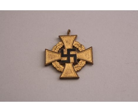 GERMAN 3RD REICH WW2 ERA, Faithful Service Cross, gold coloured, no markers marks, 'Fur Treue Dienfre' to reverse, no ribbon