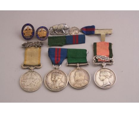 A SMALL BOX CONTAINING MEDALS AND BADGES, Crimea Medal no bars, un-named (with Turkish Crimea Ribbon), Turkish Crimea Medal (