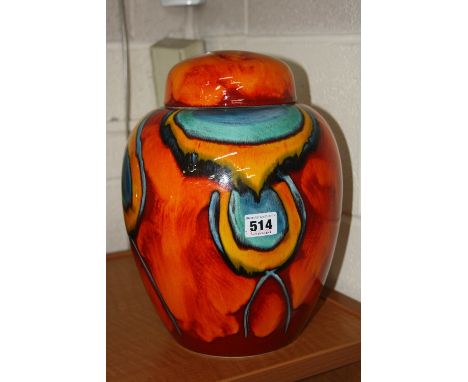 A LARGE POOLE POTTERY LIVING GLAZE GINGER JAR, decorated in the abstract volcano glaze, height approximately 32cm