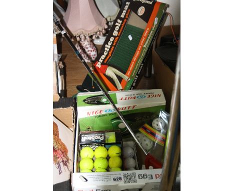 VARIOUS GOLF BALLS, putter, golf mat and putting item etc