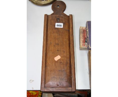 A WALL HANGING OAK CANDLE BOX, a canteen box, caddy boxes etc