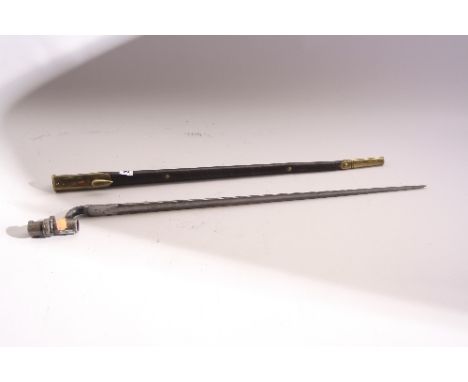 A SOCKET STYLE RIFLE BAYONET, with leather scabbard believed 1895, pattern possibly for Martini - Enfield Rifle