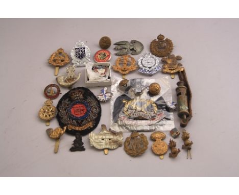 A SMALL COLLECTION OF WW1/2 MILITARY CAP BADGES, collar dogs, enamel badges and two cloth wire blazer badges, (Royal Engineer