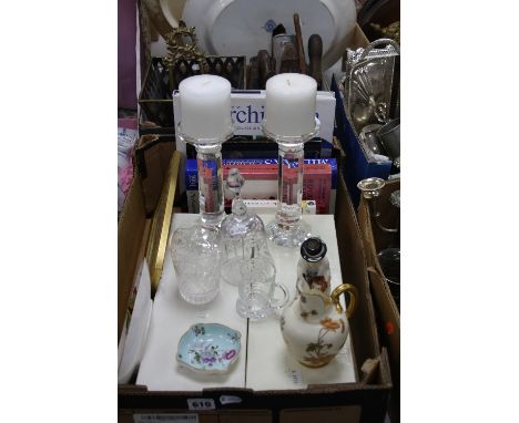 VARIOUS SUNDRY ITEMS, to include Royal Worcester blush ivory jug No.1094, a pair of boxed Gallway Living candleholders, Antiq