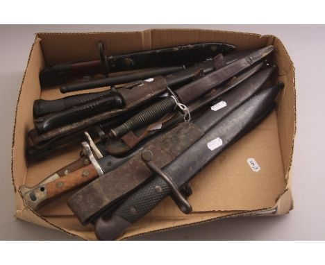 A NUMBER (11) OF WW2 ERA, MILITARY RIFLE BAYONETS AND ONE COMMANDO DAGGER, to include:- two x MKII Spike bayonets, German bay