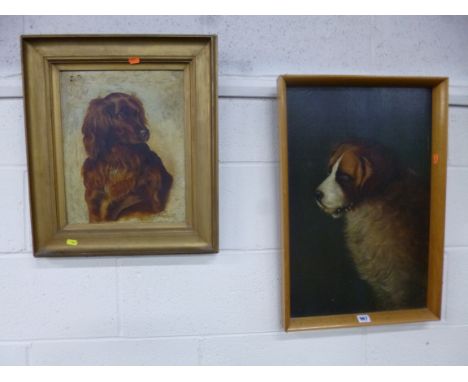 AN OIL ON BOARD, portrait of a St Bernard, signed lower right J. Isaacs and dated 1901, approximately 60cm x 39cm, together w