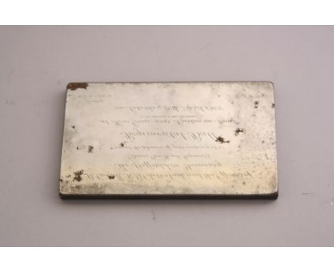 STAFFORDSHIRE YEOMANRY STEEL ENGRAVED PRINTING PLATE, inscription reads:- Lieut Col MRG Clutterbud, another Officers of the S