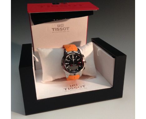 Tissot - a titanium quartz gentleman's Racing T-Touch wrist watch, the black carbon fibre effect dial with luminous markers a