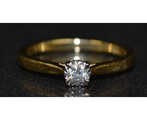 A new diamond solitaire ring, single illusion set round brilliant cut diamond, approx 0.20ct, 18ct gold shank, size M, 3g gro